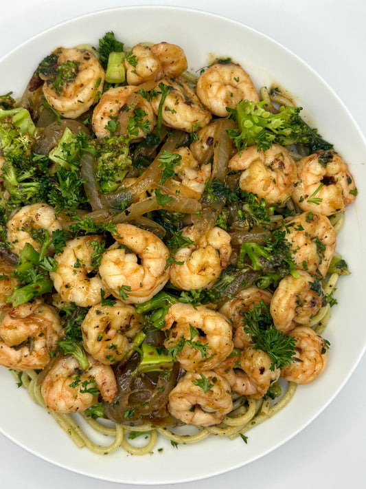 Shrimp & Pesto Pasta / Crevettes et Pâtes Pesto